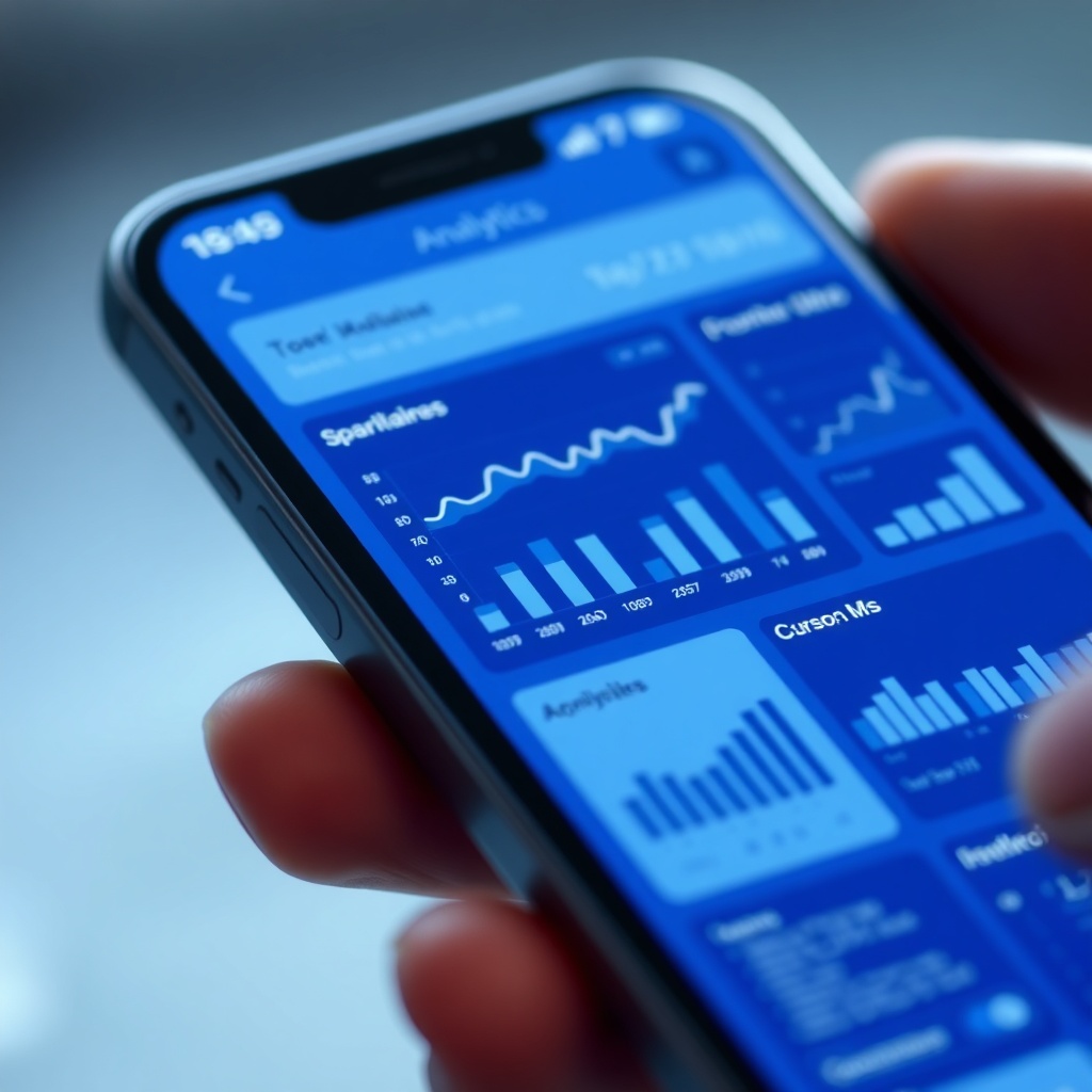 Close-up of analytics UI cards and sparklines on a device mockup emphasising insights and automation metrics