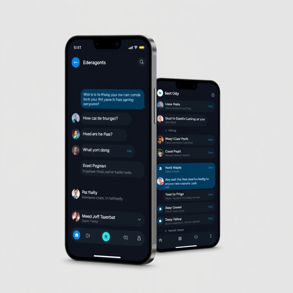 AI assistant mockup on phone and desktop with neon-blue accents